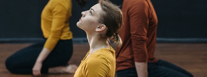 Wide shot of a modern yoga hall.